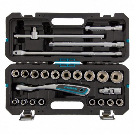 Набор инструментов 24 предм. GROSS 1/2 CrV 120 зуб.  14147, изображение 3
