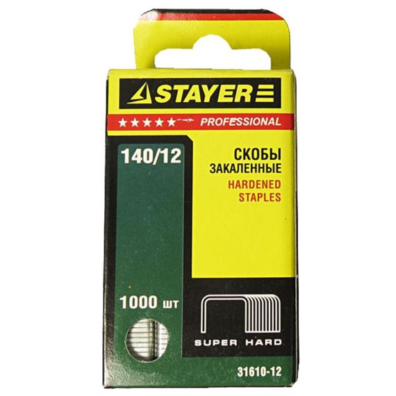 Скобы закаленные STAYER 140/12 1000шт  31610-12