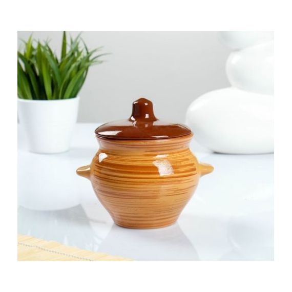 Горшок для запекания керамика, 0,5л, с ручками, Борисовская керамика, №5, обч00000338, изображение 2