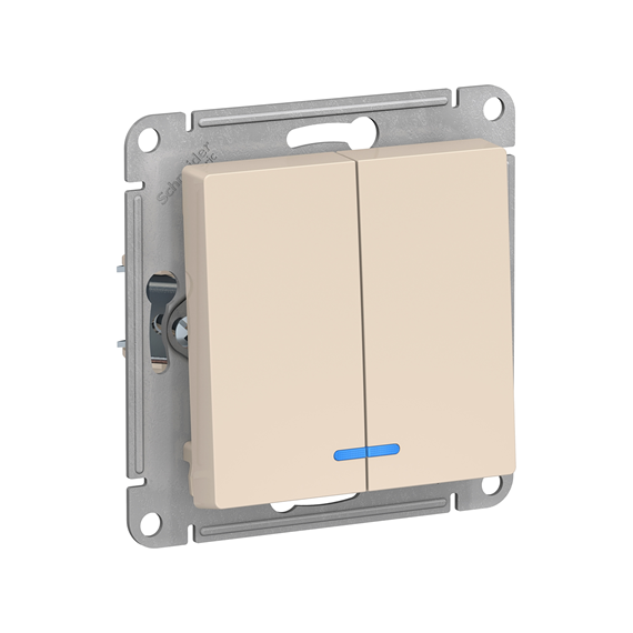 Выключатель 2-клавишный с подсветкой 10АХ бежевый ATLAS DESIGN  ATN000253
