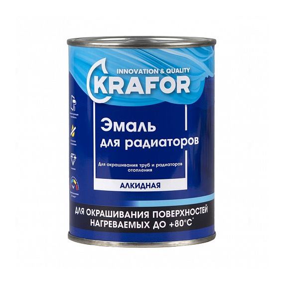 Эмаль KRAFOR для радиаторов и труб отопления 0,9кг белая
