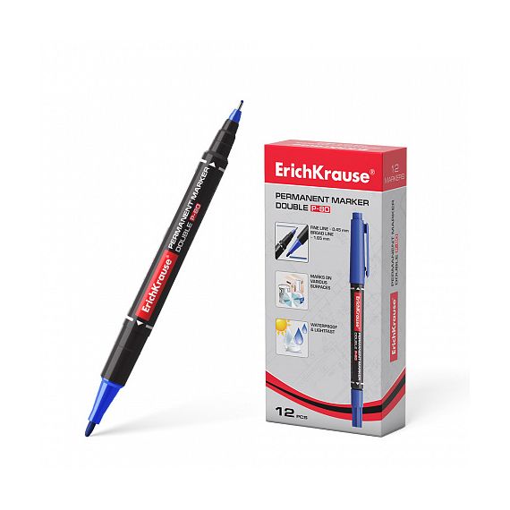 Маркер перманентный двухсторонний синий ErichKrause 48184