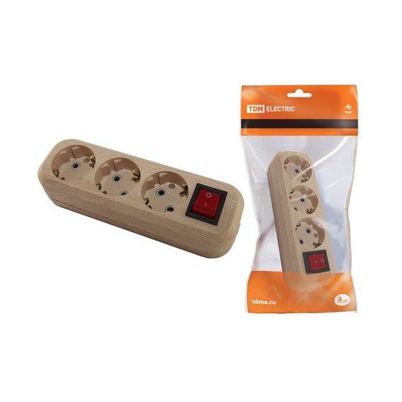 Колодка роз. 3гн. 2П+3 с выключ.16А 250В "Эко" сосна TDM