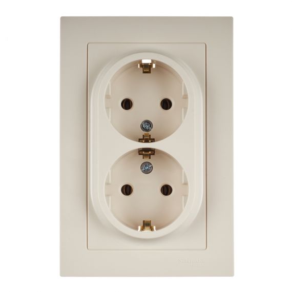Розетка в сборе двойная 16А с заземлением бежевая  ATLAS DESIGN  ATN000224