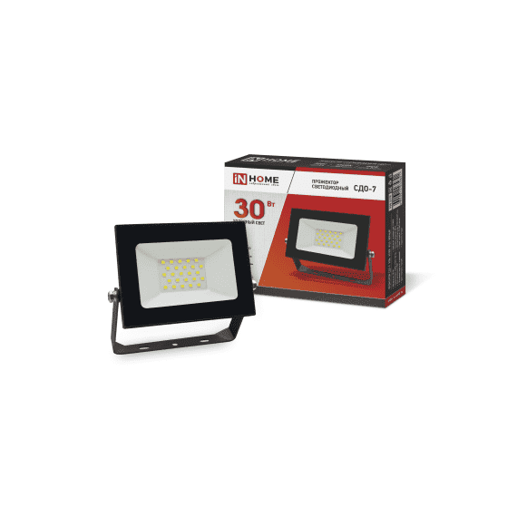 Прожектор светодиодный СДО-7 30Вт 230В 6500К черный IP65 IN HOME  4621/1414384
