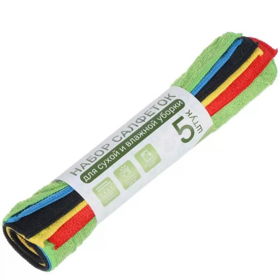 Набор салфеток для уборки, микрофибра, 29х29 см, 5 шт, Марья Искусница 465256