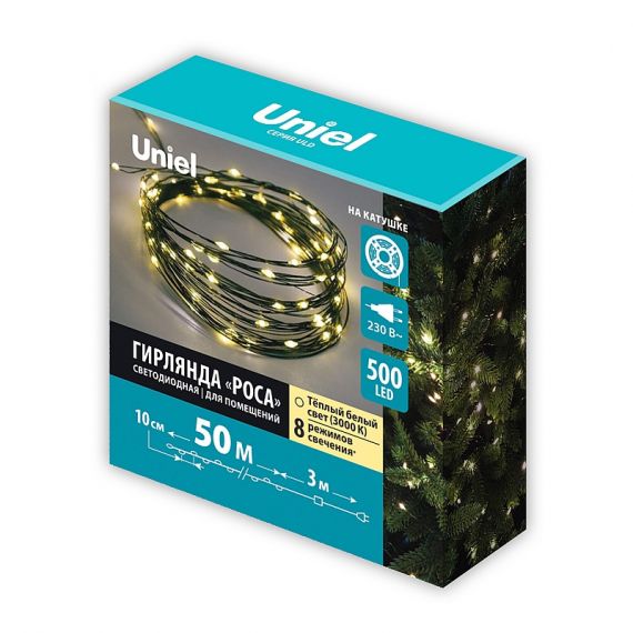 Гирлянда светодиод. 50м Роса Uniel ULD-S5000-500/DGA WARM WHITE IP20 DEW  12086