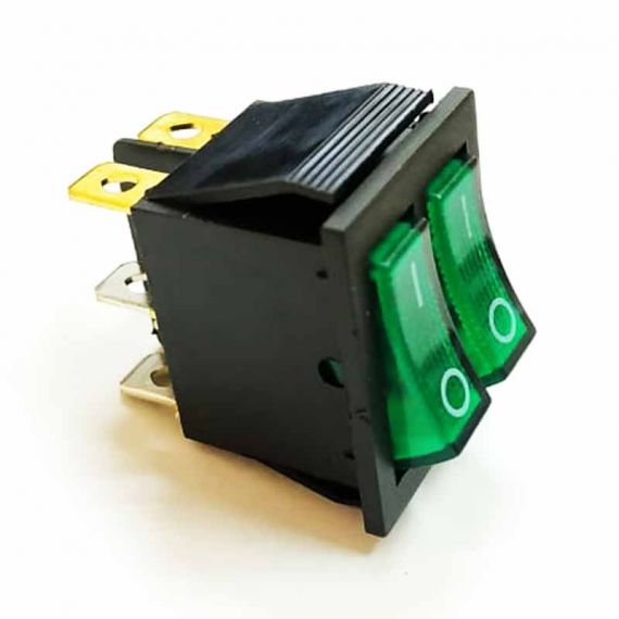 Выкл. клавишный ON-OFF 15A (6c) зеленый с подс. Rexant