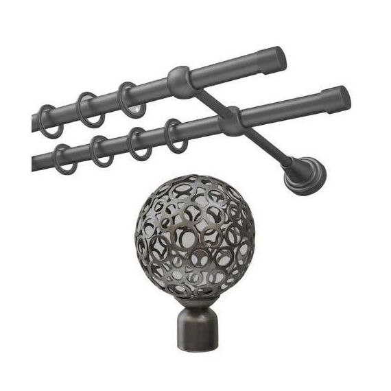 Карниз ков. раздвижной 2-х ряд ажур 1,6-3,0 чер.никель 16*19мм