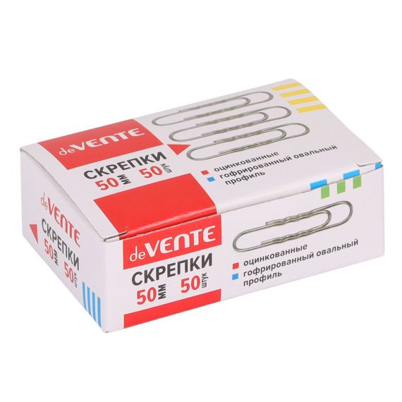 Скрепки канцелярские 50мм 50шт гофрир. оцинк. карт. 4135312 devente