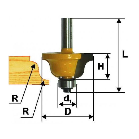 Фреза кромочная калевочная ЭНКОР 38,1х17мм, r6,4 хв.8мм.