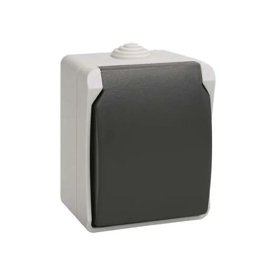 Розетка 1-м ОП Форс РСб20-3-ФСр 16А IP54 с заземл. с крышкой серый IEK ERS12-K03-16-54-DC