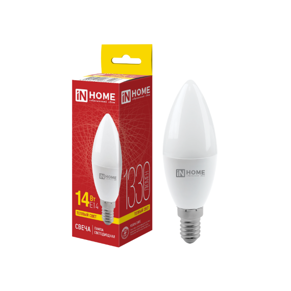 Лампа светодиодная LED-СВЕЧА-VC 14Вт 230В E14 3000K 1330Лм IN HOME	3096