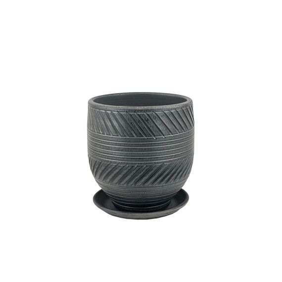 Горшок Страйп графит овал 20*23 81-311