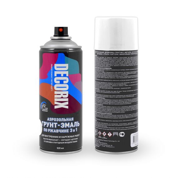 Грунт-эмаль по ржавчине DECORIX 3в1 520мл аэрозоль сигнальный белый глянец RAL9003  0162-9003