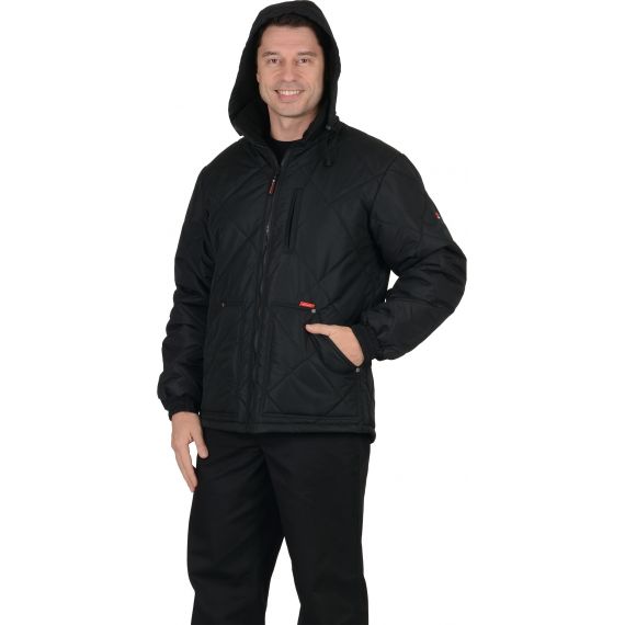 Куртка "Сириус-ПРАГА Люкс" удлиненная с капюшоном, Цвет: Черный, Размер: 104-108/182-188