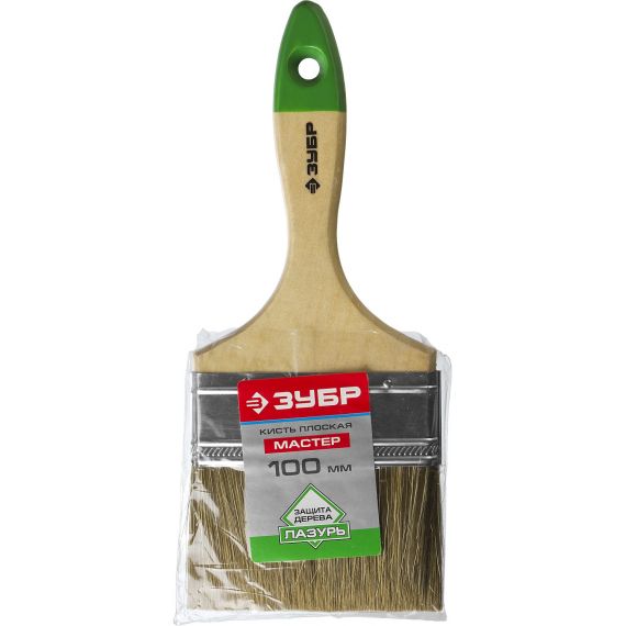 Кисть плоская 100мм ЗУБР Лазурь-Мастер смешанная щетина  4-01009-100