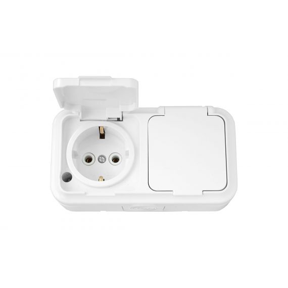 Розетка 2-м РА16-303 о/п IP54 з/к белый Пралеска Аква