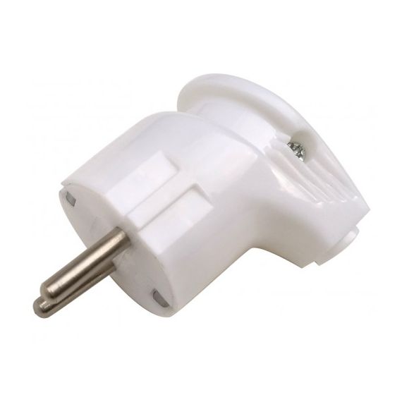 Вилка угловая с заземлением 16А белая  IN HOME