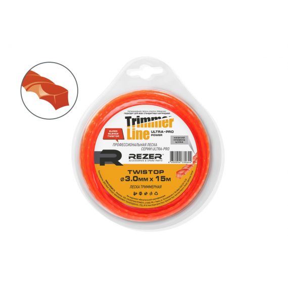 Леска триммерная 3,0*15м квадрат Rezer Ultra-pro Twistop  03.007.00105