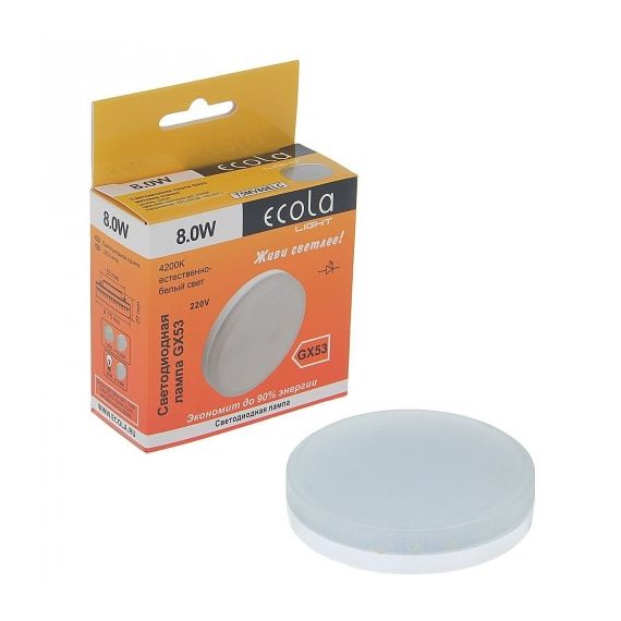 Лампа светодиодная  Ecola GX53 LED 8,0W Tablet 220V 4200K 27x75   T5MV80ELC  44076