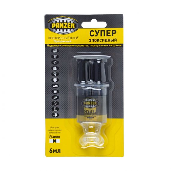 Клей эпоксидный PANZER прозрачный шприц 6мл 246393