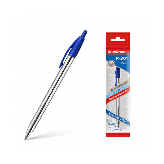 Ручка шариковая автоматическая Erich Krause R-301 Classic Matic 1.0, синяя,  4672850