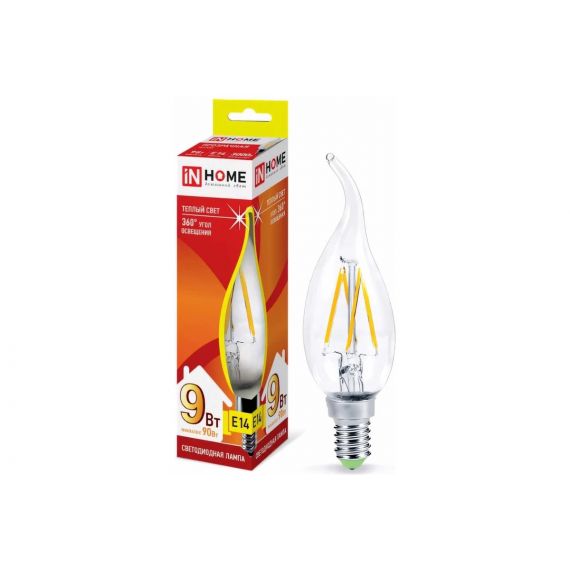 Лампа светодиодная LED-СВЕЧА НА ВЕТРУ-deco 9Вт 230В Е14 3000К 1040Лм прозр IN HOME 6220