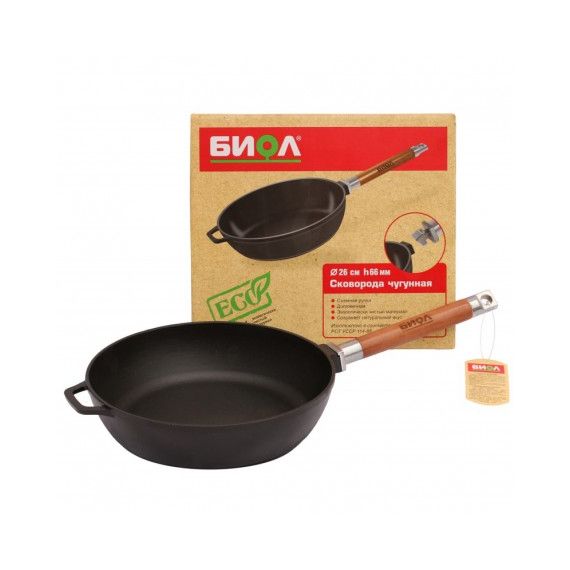 Сковорода чугунная 26см съемная ручка  0326