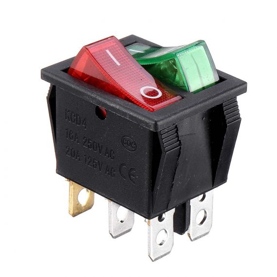 Выкл. клавишный ON-OFF 15A (6c) красн/зел. с подс Rexant