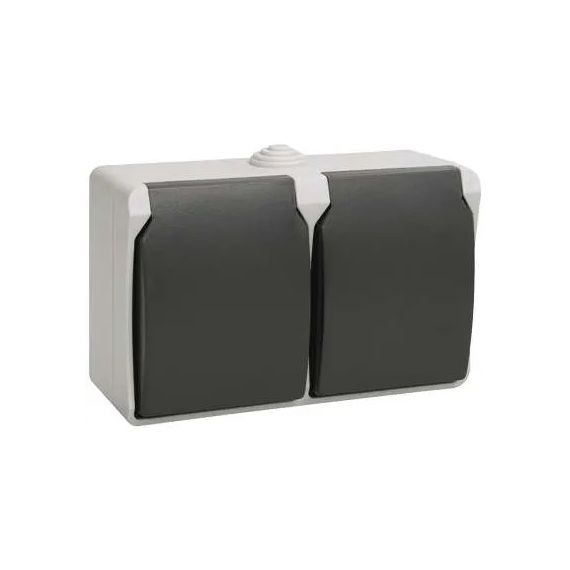 Розетка 2-м ОП Форс РСб22-3-ФСр 16А IP54 с заземл. с крышкой серый IEK ERS22-K03-16-54-DC