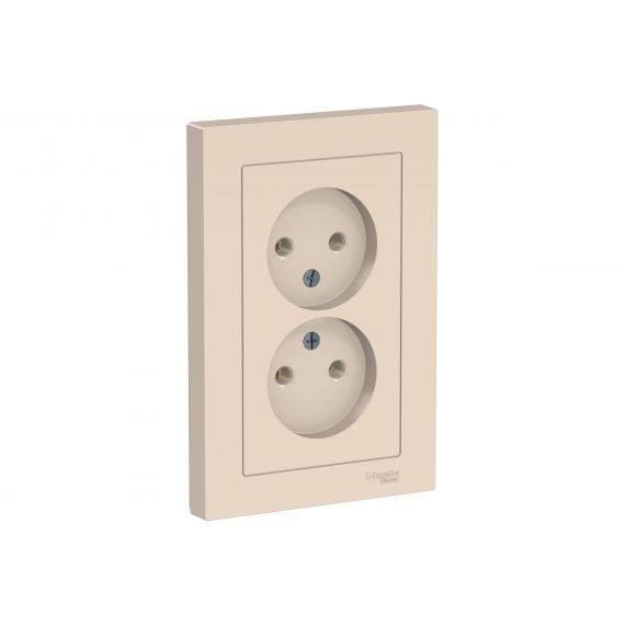Розетка в сборе двойная 16А без заземления бежевая  ATLAS DESIGN  ATN000220