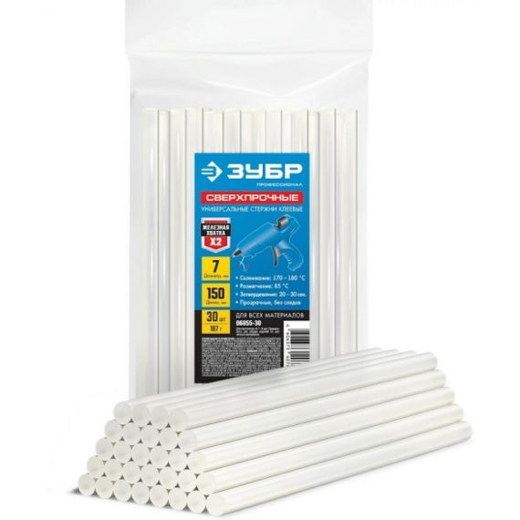 Стержни ЗУБР для терм.пистол.прозр.унив.30шт 7*150мм  06855-30