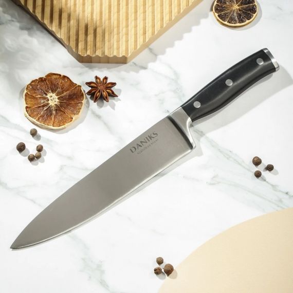 Нож кухонный Daniks Black шеф-нож, сталь, 20 см, рукоятка пластик, YW-A325-CH, изображение 2