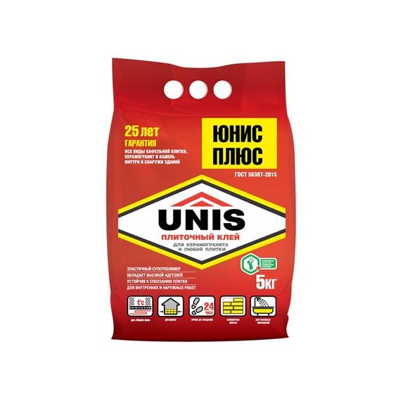 Клей для плитки Юнис Плюс 5кг  (6) 26219/ 200393