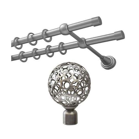 Карниз ков. раздвижной 2-х ряд лист 1,6-3,0 серебро-матов 16*19мм