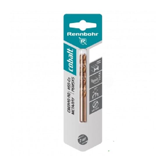 Сверло по металлу 4,2*75мм HSS-Co Р6М5К5 Rennbohr 2шт  668042