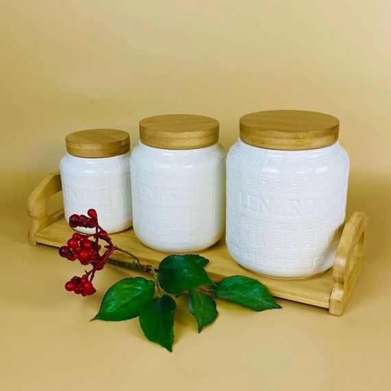 Набор из 3 банок 1000/600/360мл. на подставке BAMBOO Фарфор 140-132, изображение 2