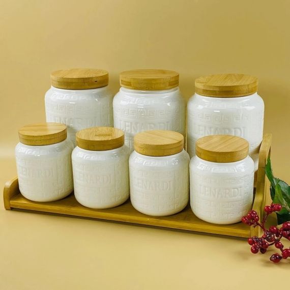 Набор из 7 банок 340/1000мл. на подставке BAMBOO Фарфор 140-134