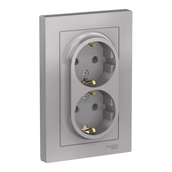 Розетка 2-я с/з 16А алюминий SE ATLAS DESIGN ATN000324