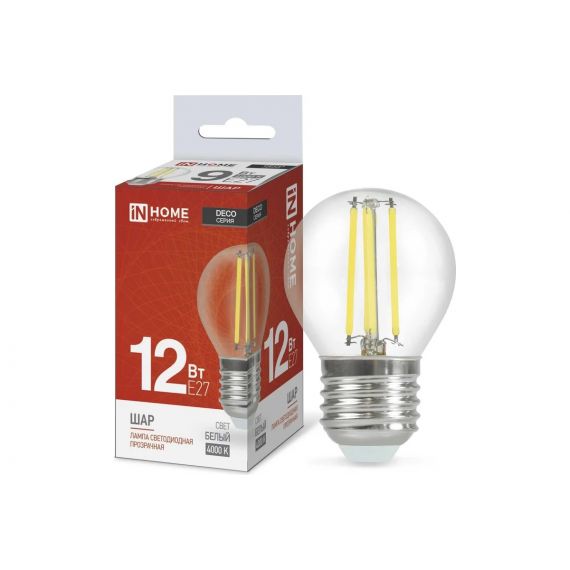 Лампа LED шар-deco 12Вт 230В Е27 4000К 1350Лм прозрачн. 3691
