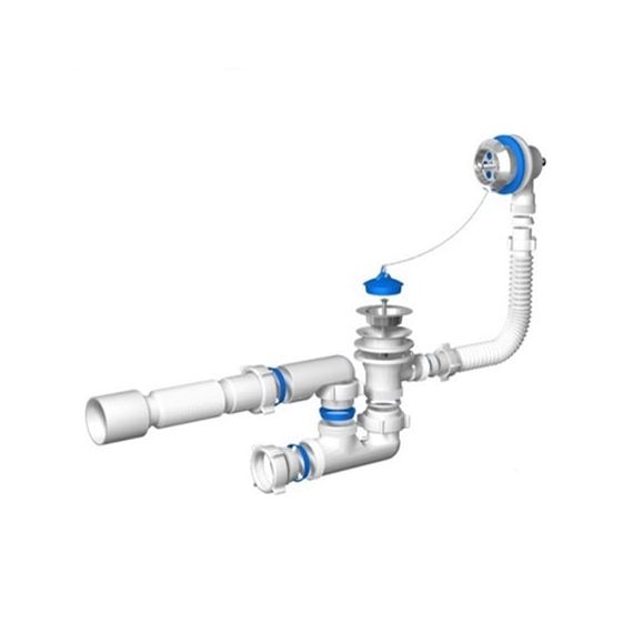 Сифон для ванны Ани Пласт Е255 1½"х40 рег проб/цеп гофр 40х50 нерж/сетка  025-0277#