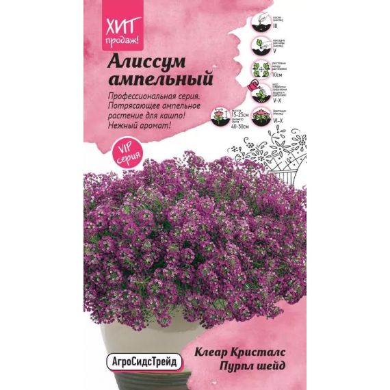 Семена АСТ Алиссум ампельный Клеар Кристалс Пурпл шейд 10шт