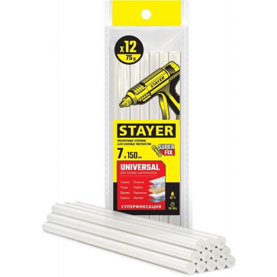 Стержни Stayer для клеевого пистолета прозр.7х150мм 12шт.  06817-12
