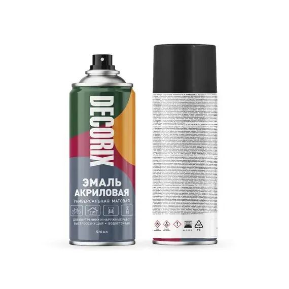 Эмаль акриловая DECORIX 520мл аэрозоль черный матовый  0101-02