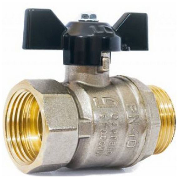 Кран шаровой латунь никель Pride Ду 15 Ру40 НР бабочка черная аналог 11б27п1 LD 47.15.Н-Н.Б 109-0596