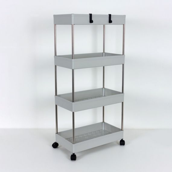 Тележка 4-х ярусная серая пластик/нерж.сталь 13219