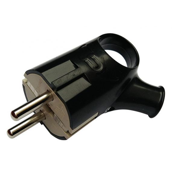 Вилка угловая с кольцом с заземлением 16А черная IN HOME