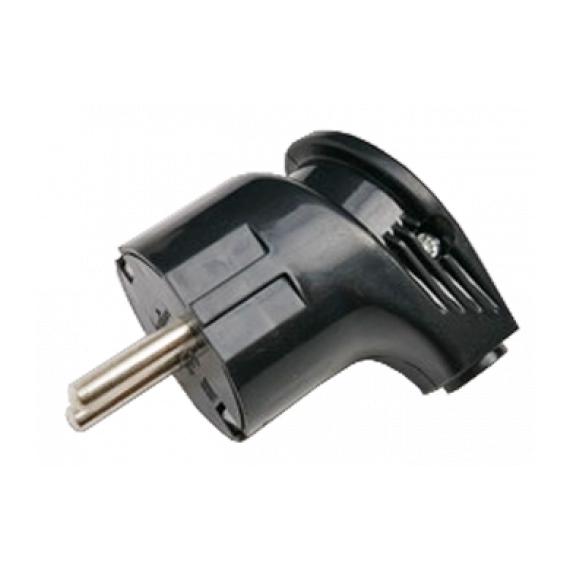 Вилка угловая с заземлением 16А черная  IN HOME