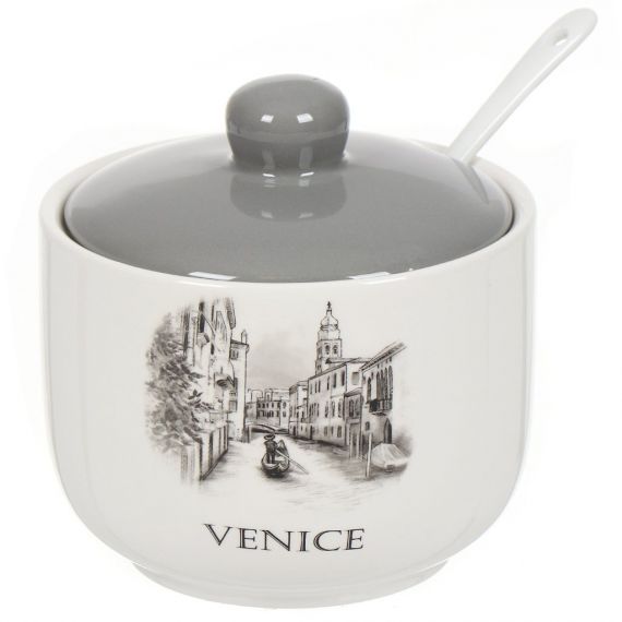 Сахарница 500мл керамическая с ложкой и крышкой Daniks, Фьюжн